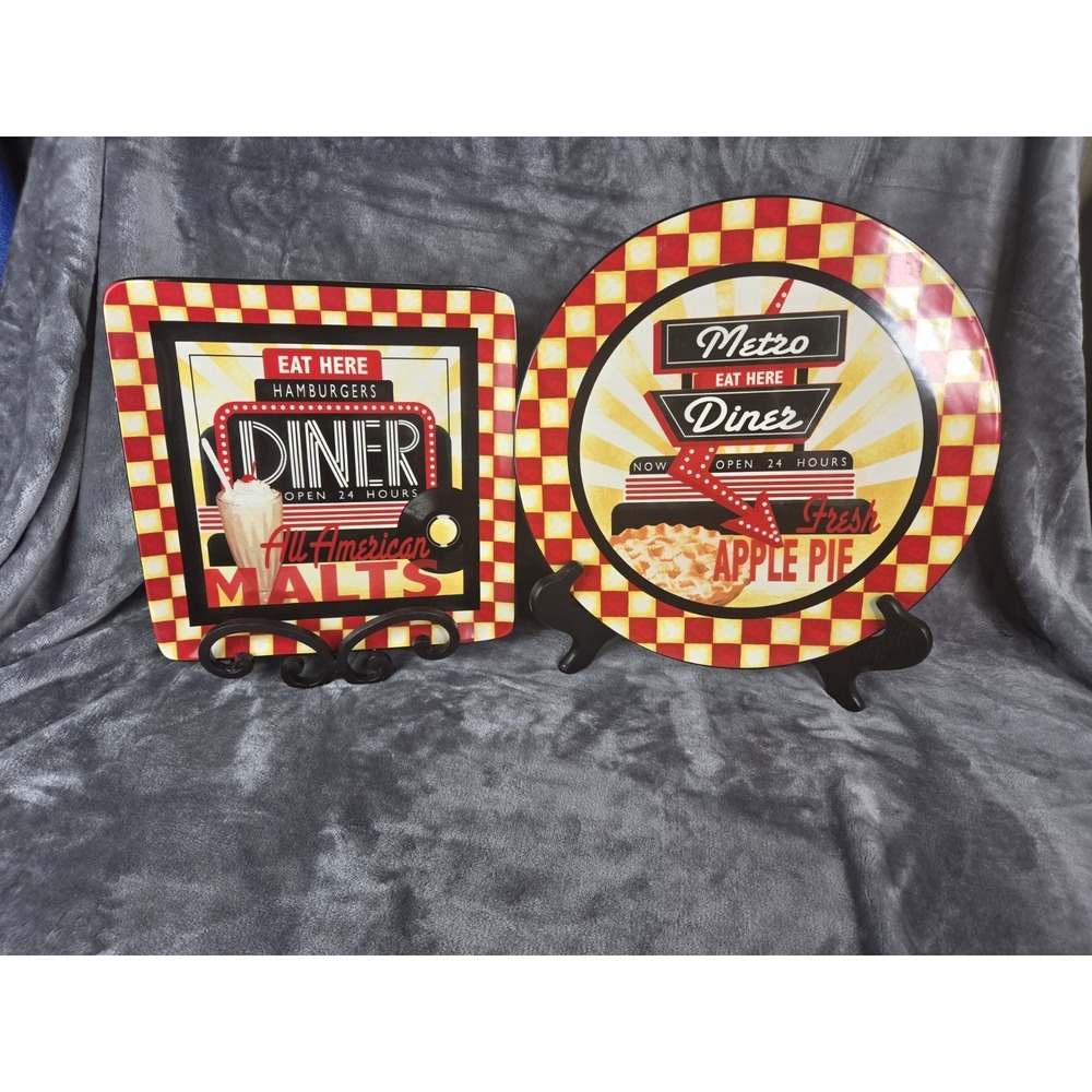 Retro Diner Wall Hanging Plate Signs Shelf Holders Red & Black